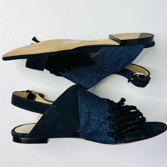 3.1 Phillip Lim Martini Fringe Denim Suede Blue Black Slingback Sandals - 36 / 6 - Picture 6 of 8